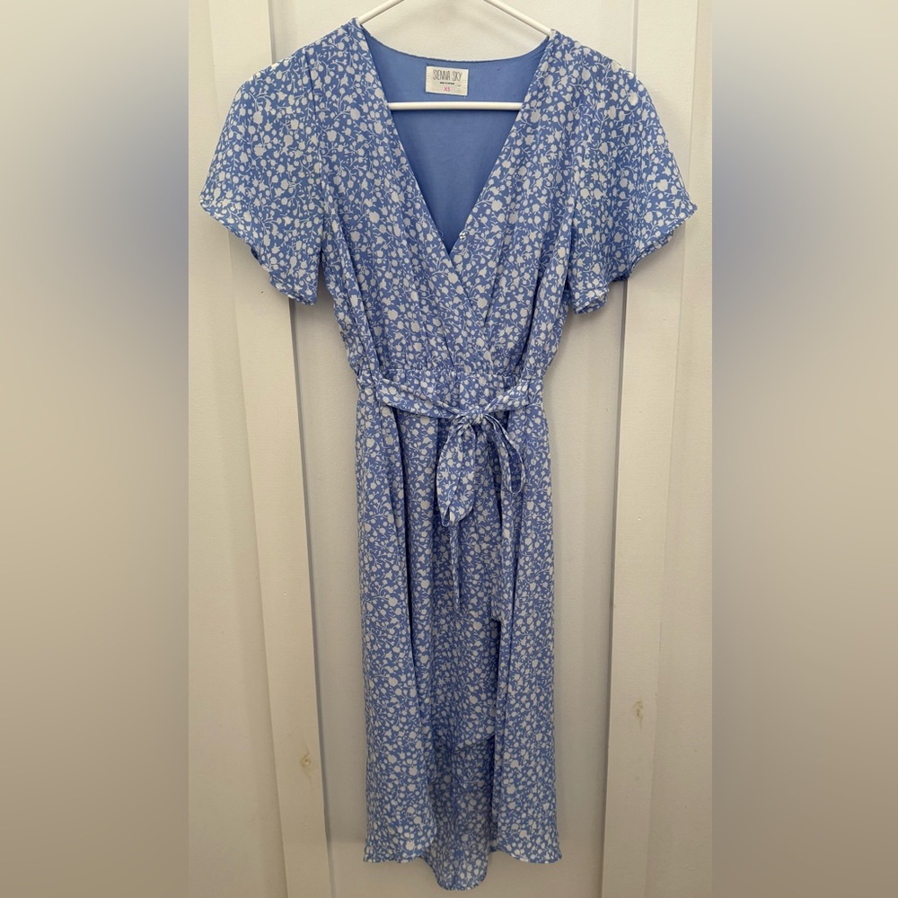 Floral Blue Wrap Dress